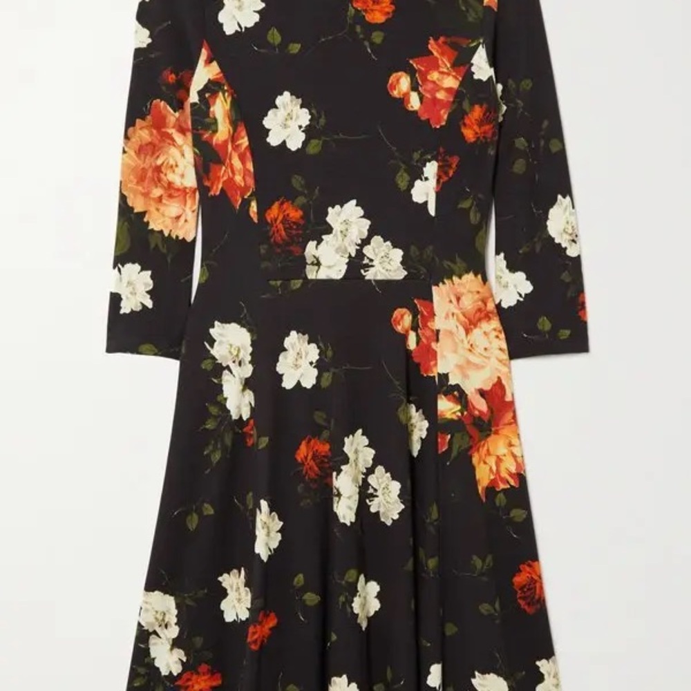 ERDEM Black Dress with Red and White Floral Design
